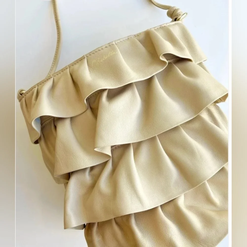Cleobella Cambria Ruffle Bucket Shoulder Bag- In Beige - Picture 3 of 10